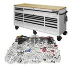 72 in. W x 24 in D Heavy Duty 18-Drawer Mobile Workbench with Mechanics Tool Set (1,025-Piece) in Matte White