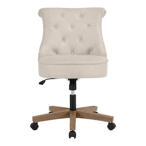 Abbeyville Button-Tufted Upholstered Office Chair in Biscuit Beige with Adjustable Wood Base