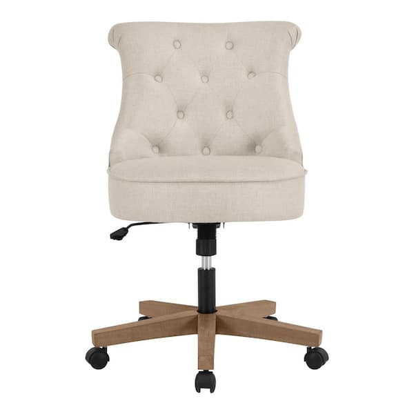 Home Decorators Collection Abbeyville Button-Tufted Upholstered Office Chair in Biscuit Beige with Adjustable Wood Base