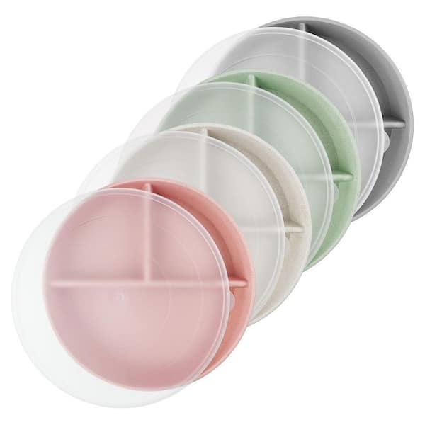 4-Pieces 9 in. Muticolour Divided Dinner Plates with Lids, Portion Control Plates for Kids Adults, Dishwasher Safe