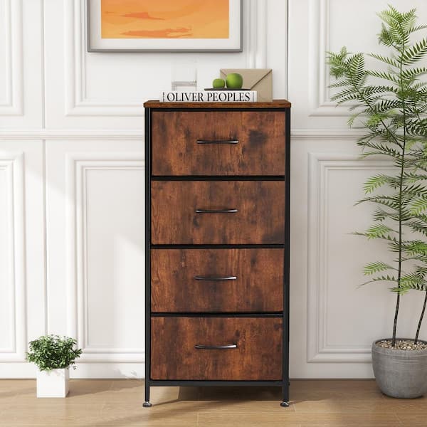 WONDER COMFORT Classical Rust Brown 4 Drawer 11.8 in. Wide Chest of Drawers with Wood Top Fabric Bins for Bedroom