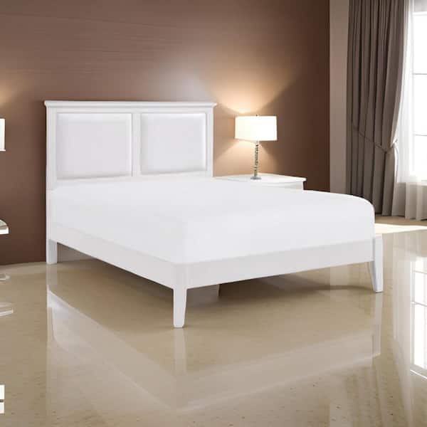 Benjara Brite White Wood Frame Queen Size Platform Bed