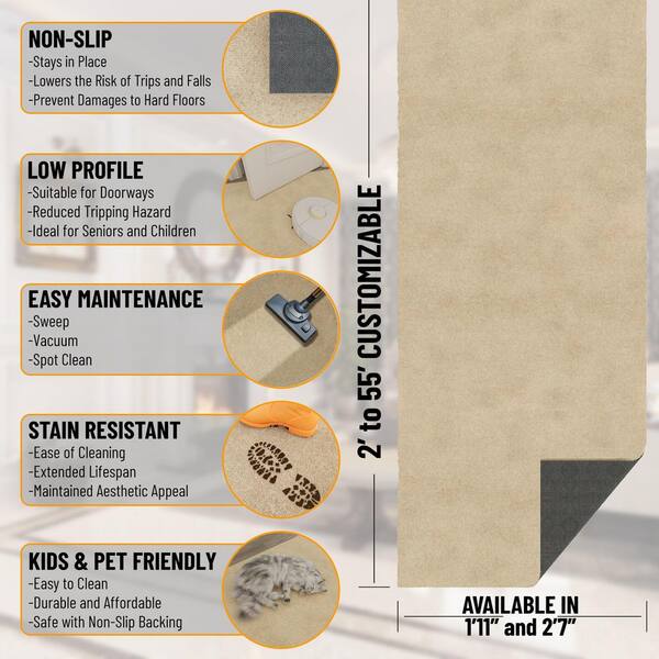 Majestic Non-Slip Rubberback 2 ft. X 21 ft. Indoor Custom Cut Extra Long Runner Rug 1 ft. 11 in. X 21 ft., Beige