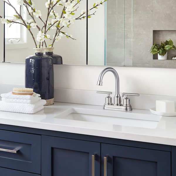 4 in. Centerset Double Handle High Arc Bathroom Faucet with Drain Kit Included in Brushed Nickel