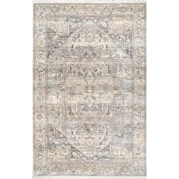 nuLOOM Ehtel Medallion Fringe Silver 4 ft. x 6 ft. Area Rug