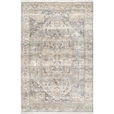 Ehtel Medallion Fringe Silver 9 ft. x 12 ft. Area Rug