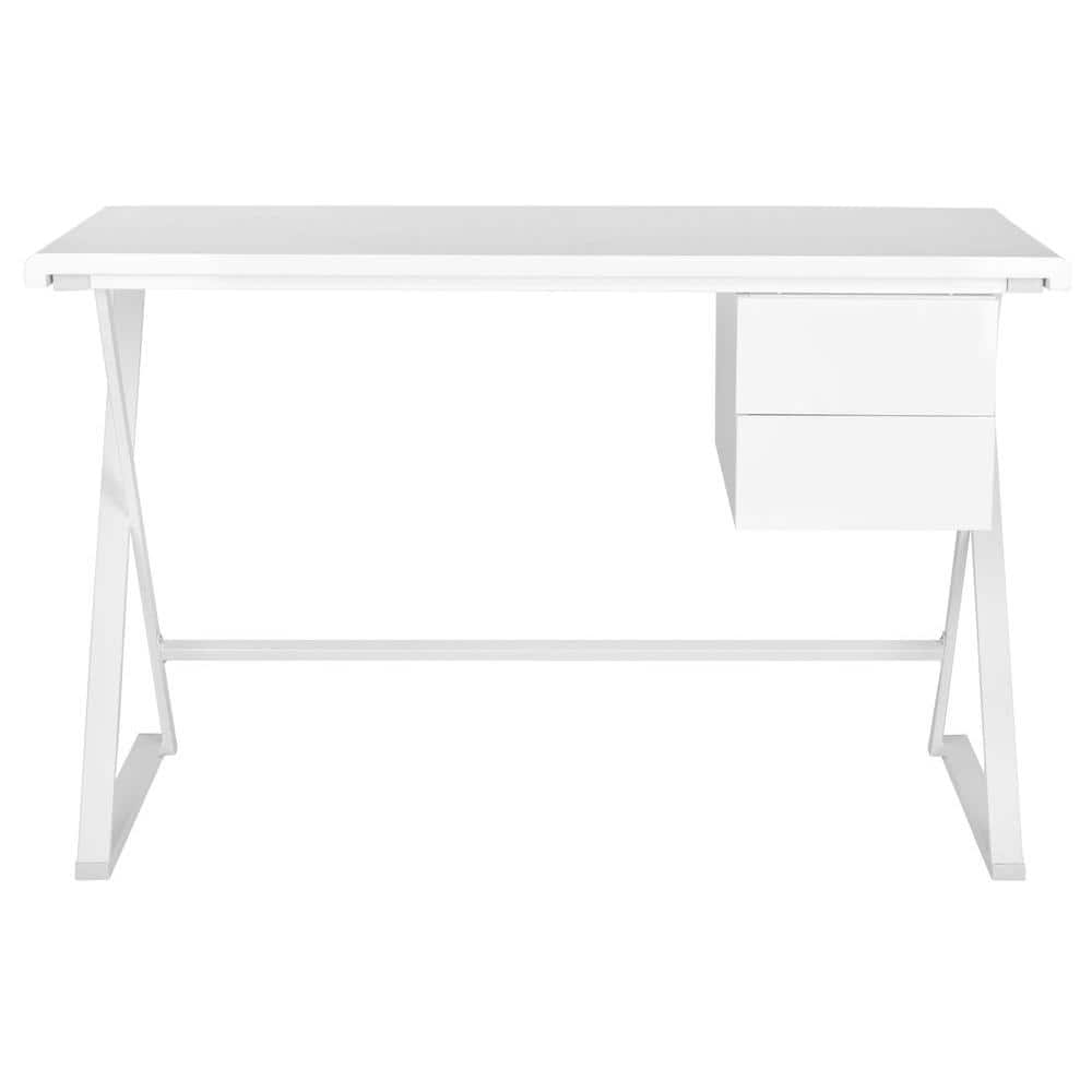 Transitional White Lacquered Home Office Desk with Crossed Legs