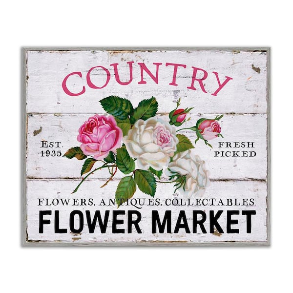 Stupell Industries Pink Country flower Market by Creatif Belle Gray Framed Nature Giclee Art Print 16 in. x 20 in.