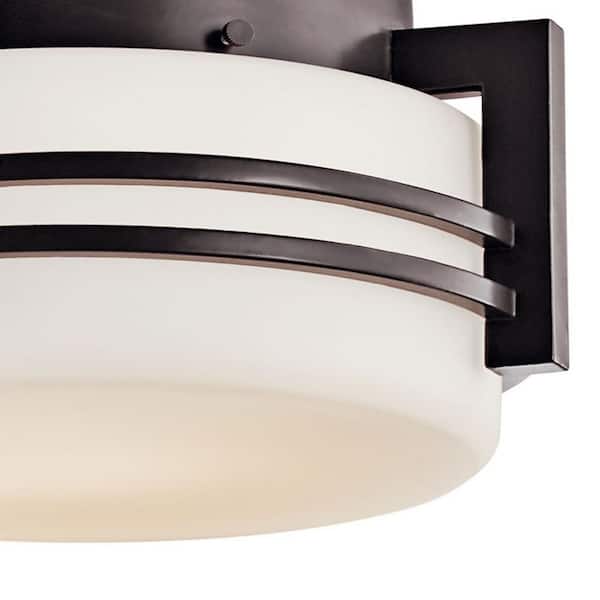 Pacific Edge 1-Light Architectural Bronze Outdoor Porch Ceiling Flush Mount Light with Satin Etched Glass (1-Pack)