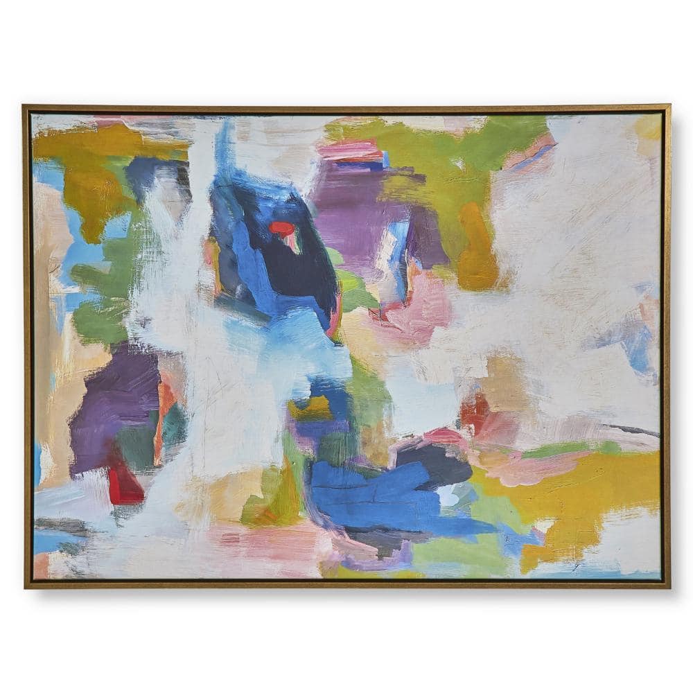 Large Multicolor Abstract Canvas Print with Gold Frame