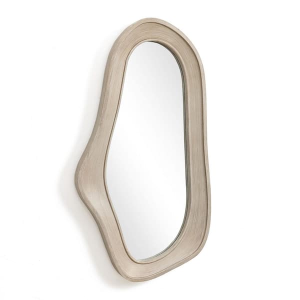 Natural 17.91 in. W x 33.46 in. H Wood Framed Oval Irregular Accent and Vanity Wall Mirror