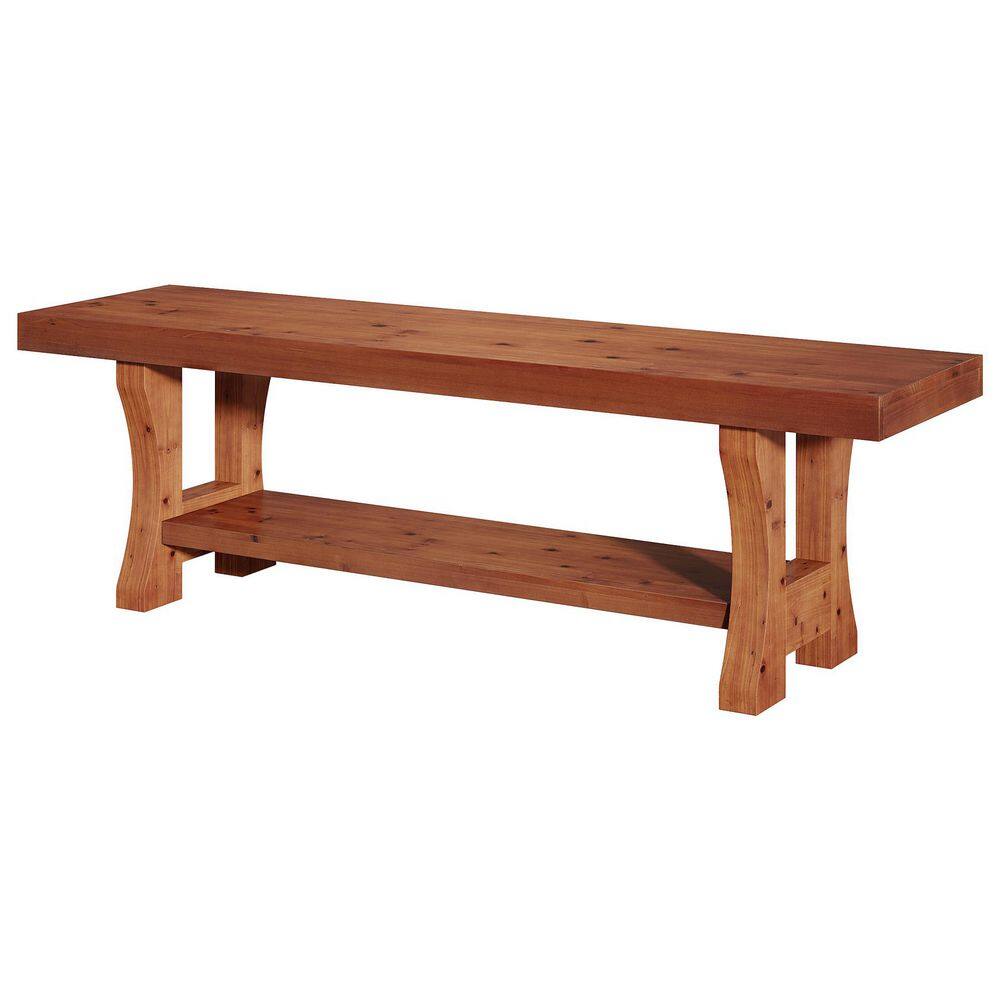 Ashford 55.1 in. Red Brown Solid Wood Entryway Bench with Heavy-Duty Legs, 2-Tier Storage Bench for Entryway and Bedroom