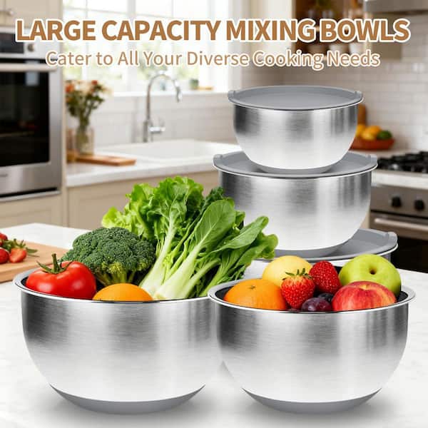 Wudkey 22-Pieces Gray Stainless Steel Premium Mixing Bowl Set
