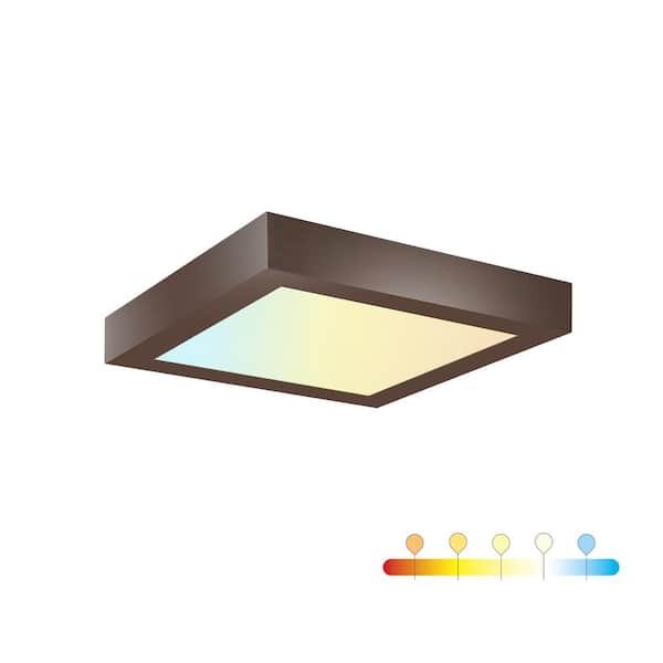 RUN BISON 7 in. Square Color Bronze Selectable Integrated LED Flush Mount Downlight