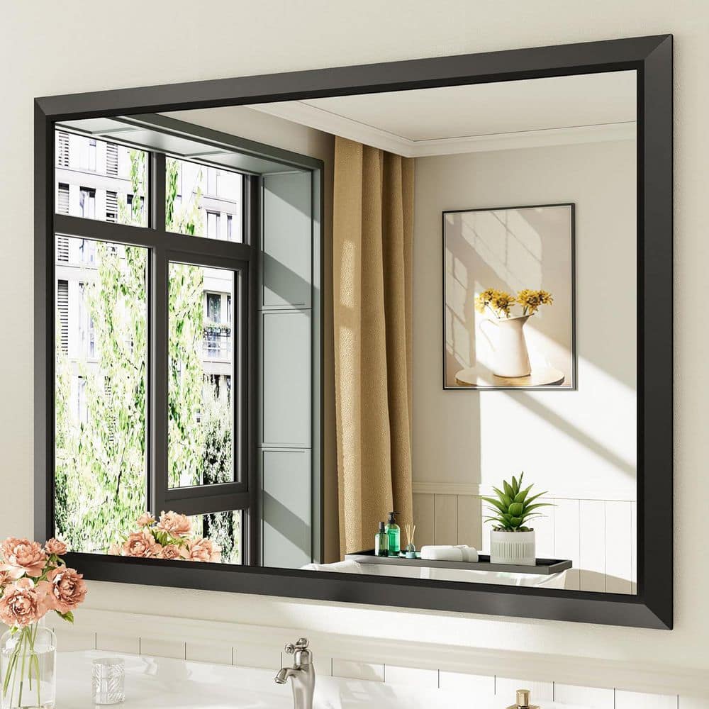 48 in. W x 36 in. H Rectangular Framed French Cleat Wall Mounted Tempered Glass Bathroom Vanity Mirror in Black price history on PriceWatchPro