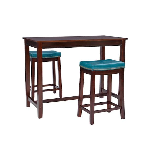 Linon Home Decor Concord 3-Piece Rectangle Counter Height Brown and Blue Wood Top Dining Room Set Seats 2