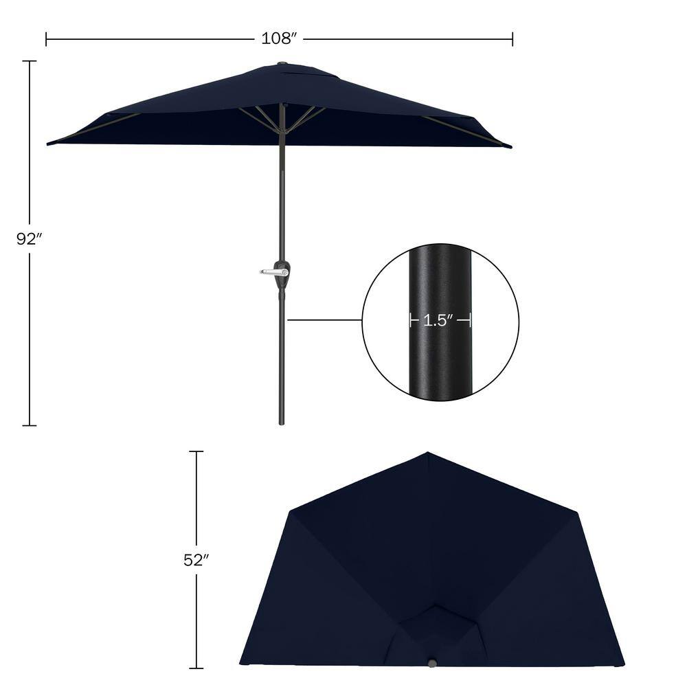 Navy Blue 9ft Half Round Steel Patio Umbrella