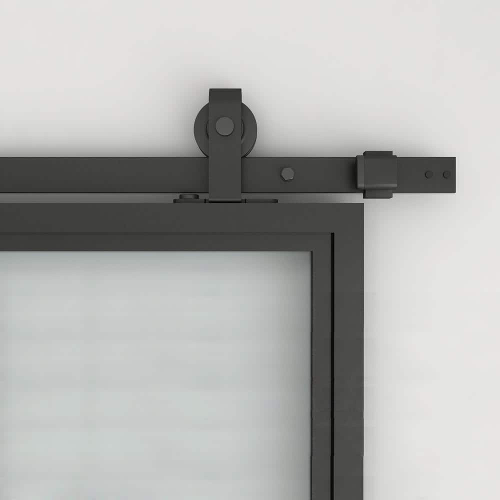 CALHOME 36"x84" Frosted Glass Black Steel Frame Sliding Door