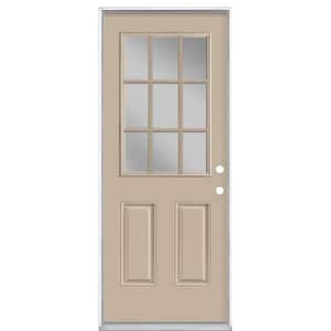 32 in. x 80 in. 9 Lite Canyon View Left Hand Inswing Painted Smooth Fiberglass Prehung Front Door with No Brickmold