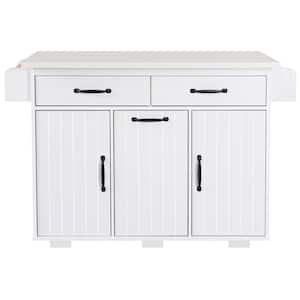White Wood 51 in. Kitchen Island with Trash Can, Drop Leaf, Spice Rack, Towel Rack and Drawer on Wheels