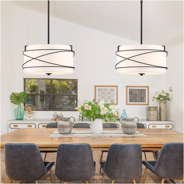 TRUE FINE Linea 16 in. 3-Light Drum Pendant Chandelier with Black Canopy  TD160001C - The Home Depot