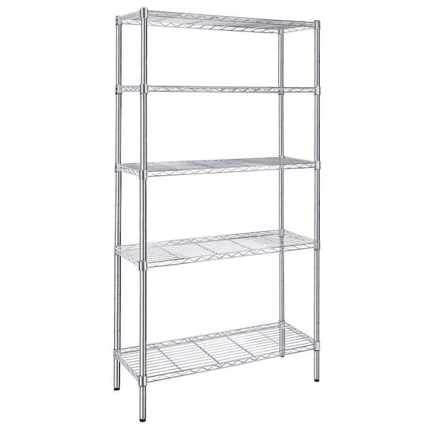 5-Tier Shelving Unit, Wire Metal Stackable Storage, Heavy Duty Shelf for Kitchen, Garage in Chrome