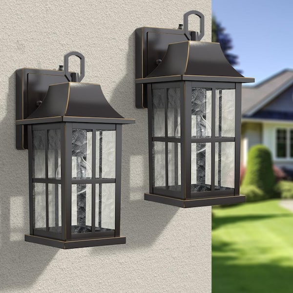Hawaii 13 in. H 1-Bulb Antique Bronze Hardwired Outdoor Wall Lantern Sconce with Dusk to Dawn (2-Pack)