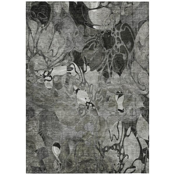 Gray 3 ft. x 5 ft. Woven Floral Rectangle Indoor/Outdoor Area Rug