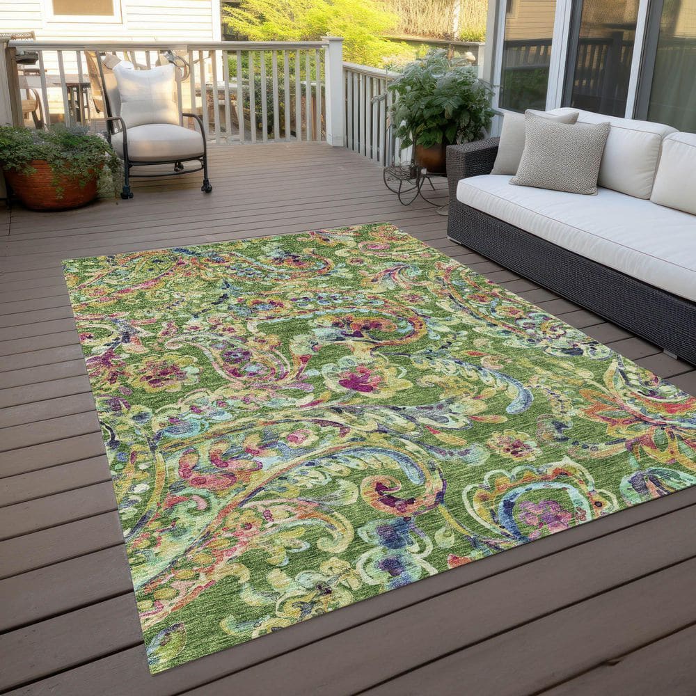 Fern Green Synthetic Flat Woven Rectangular Rug 9' x 12'