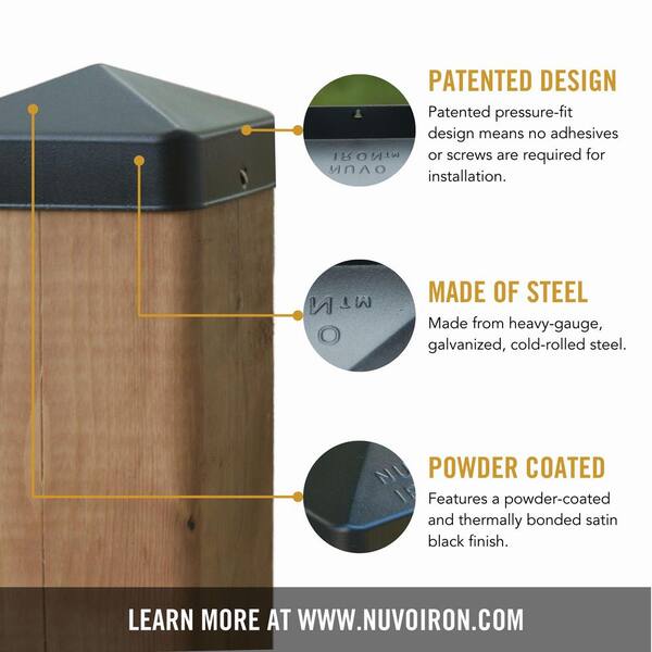 NUVO IRON Easy-Cap 5 in. x 5 in. Black Galvanized Steel Pyramid Post Cap (4-Pack)