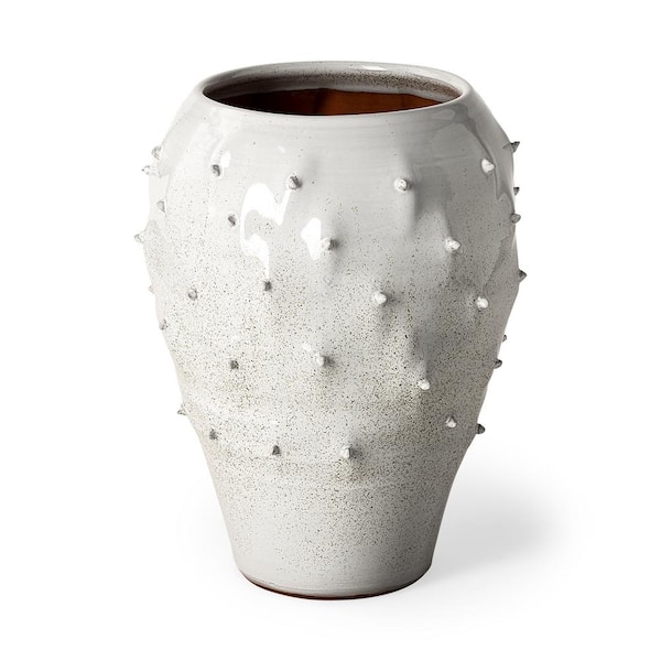 Mercana Julian Large Glossy White Ceramic Spoked Vase