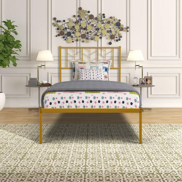 Eer Vintage Look Gold Twin Metal Bed, Gold Twin Bed Frame