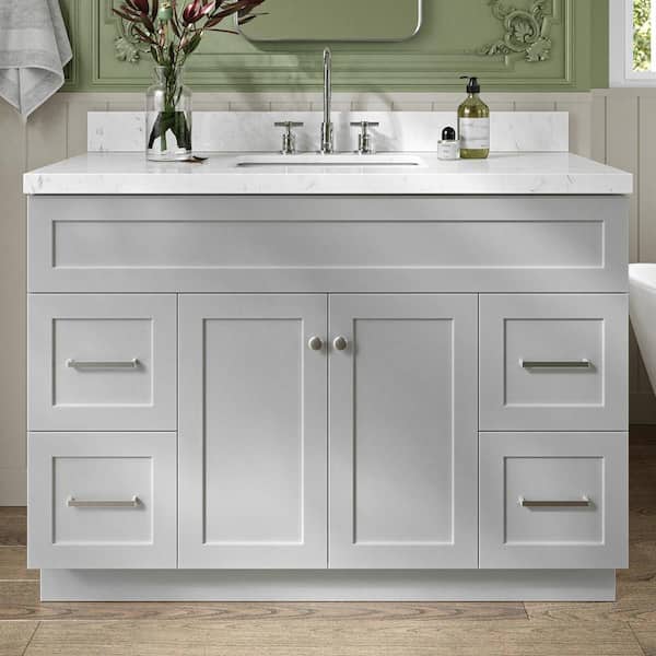 ARIEL Hamlet 48.25 in. W x 22 in. D x 36 in. H Single Sink Freestanding Bath Vanity in Grey with Carrara White Quartz Top