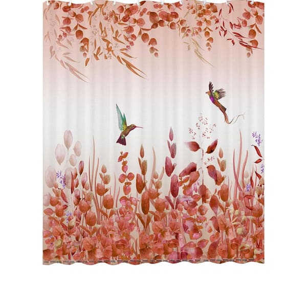 Kingfisher Autumn Red 72 x 72 Waterproof Weighted Hem Shower Curtain with 12 Hooks in Red Leaf Design Polyester