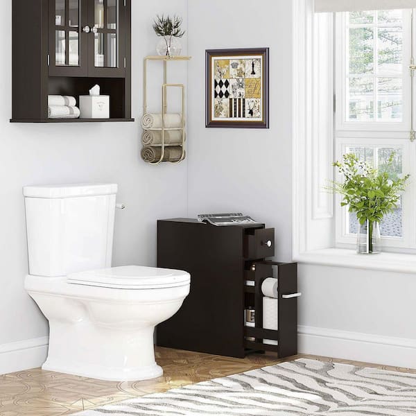Free Standing Toilet Paper Holder, Slim Bathroom Storage Cabinet, Bathroom  Cabinet Slide Out Drawer in Espresso