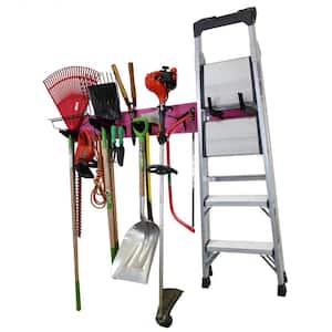 8 in. H x 64 in. W Garage Tool Storage Lawn and Garden Tool Organization Rack with Colorful Pink Pegboard and Black Hook