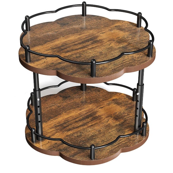 10 in. Wood Lazy Susan Spice Rack Organizer, 2-Tier Adjustable Turntable with 360° Rotation for Cabinets