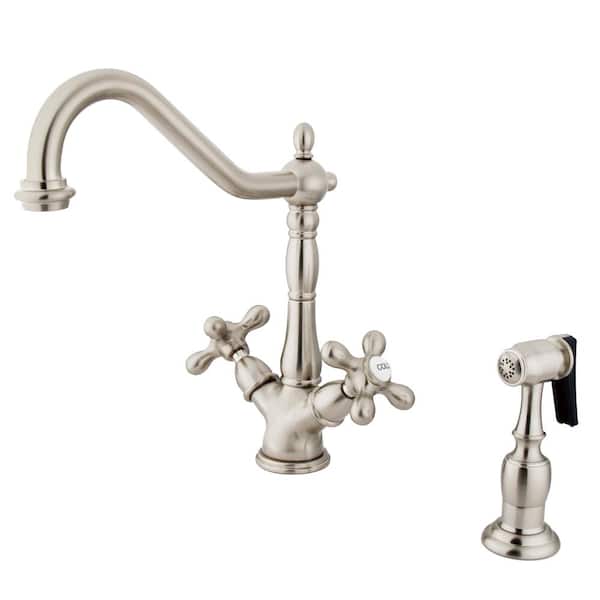Kingston Brass Victorian 2-Handle Standard Kitchen Faucet with Side Sprayer in Brushed Nickel