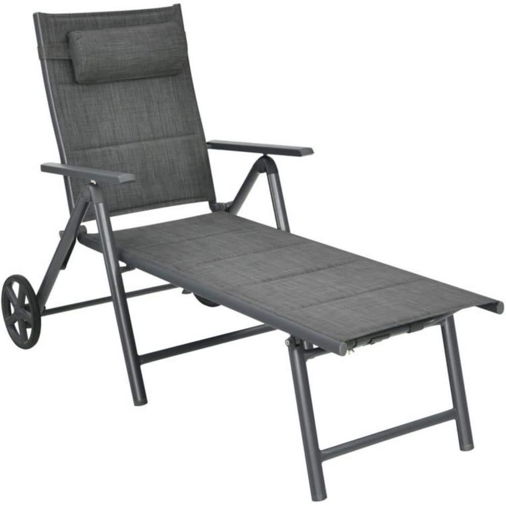 Gray 1-Piece Aluminum Outdoor Chaise Lounge Patio Lounge Chair with Adjustable Neck Pillow price history on PriceWatchPro