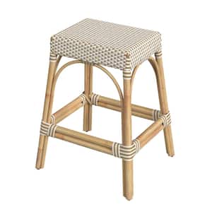 Robias 24.5 in. White and Tan Dot Backless Rectangular Rattan Counter Stool (Qty 1)