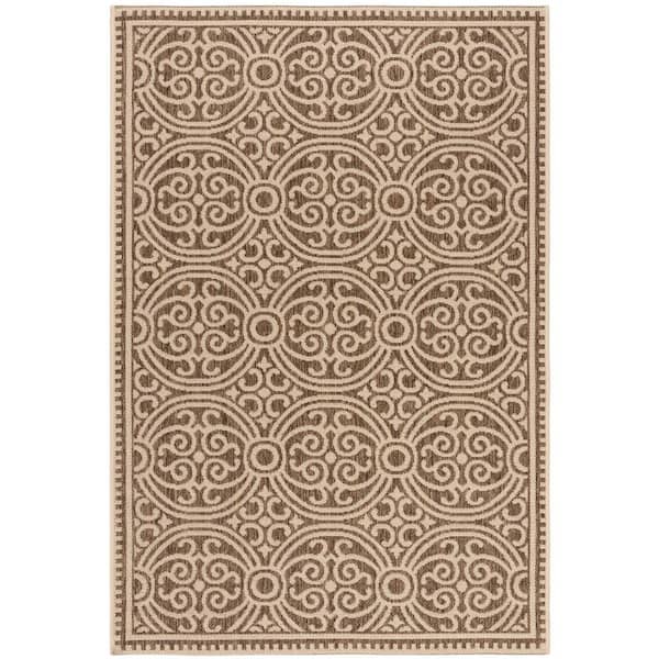 SAFAVIEH Beach House Cream/Beige 4 ft. x 6 ft. Medallion Indoor/Outdoor Patio  Area Rug