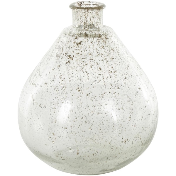 Litton Lane 11 in. Clear Speckled Glass Round Decorative Vase with Brown Accents