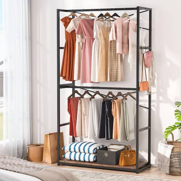 Vintage Clothes Closet/Storage Organizer Freestanding Garment Rack with  Hanging Rod and Shelves