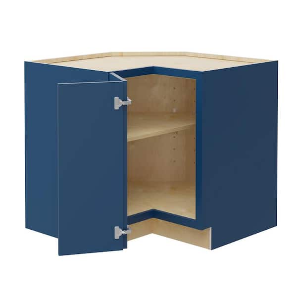 Home Decorators Collection Grayson 36 in. W x 24 in. D x 34.5 in. H Assembled Plywood Corner Easy Reach Base Kitchen Cabinet in Mythic Blue LH
