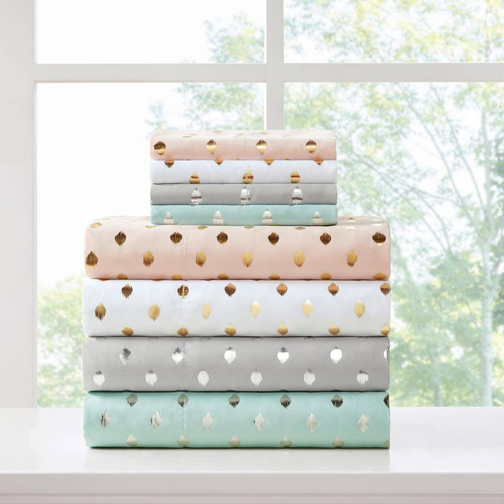 Silver Metallic Dot Twin XL Microfiber Sheet Set