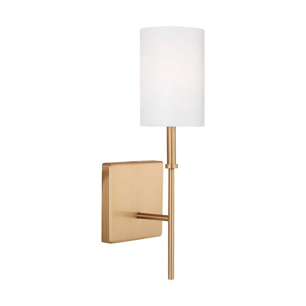 Elegant Energy Star Satin Brass Vanity Sconce with White Linen Shade