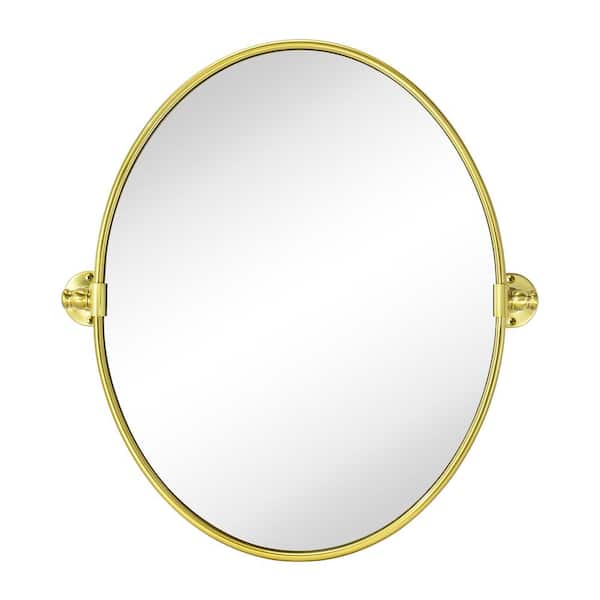 TEHOME Luecinda 19 in. W x 24 in. H Small Pivot Oval Metal Framed Wall Mounted Bathroom Vanity Mirror in Brushed Gold