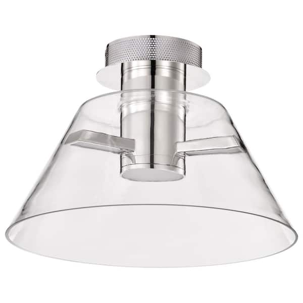 Edmond 13.63 in. 1-Light Polished Nickel Semi-Flush Mount with Clear Glass Shade