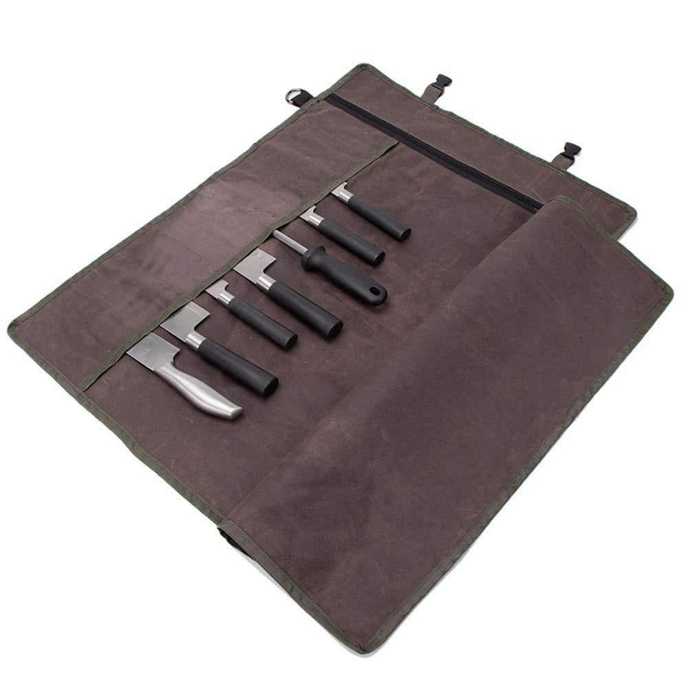 Tan Brown Portable Waxed Canvas Knife Cultery Carrier, Knife Pouch Holders, 10 Slots Plus 1 Zipper Pockets price history on PriceWatchPro
