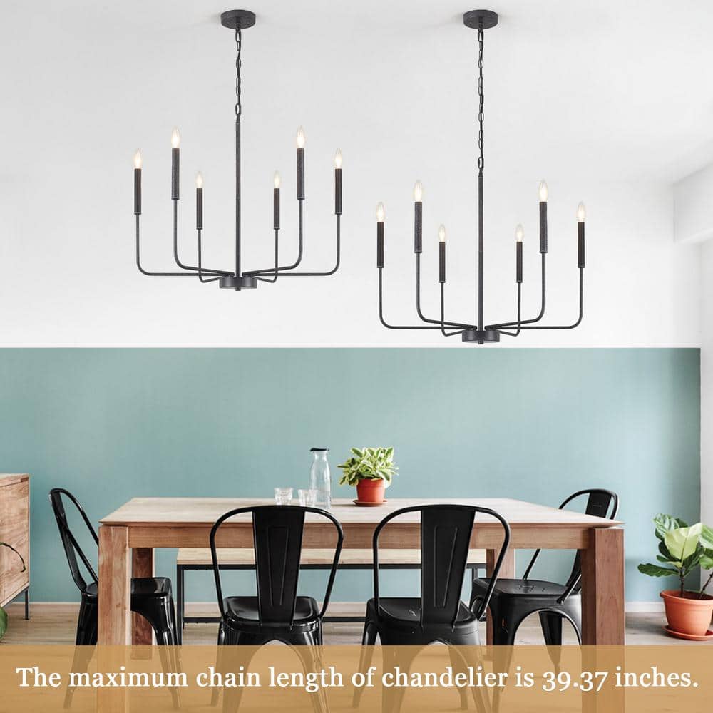 Rustic Black Metal 6-Light Candle Chandelier